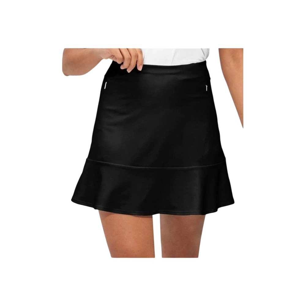 Acegolfs Women L Black Basic 17" Ruffle Hem Golf Tennis UPF 50+ Skirt/Skort